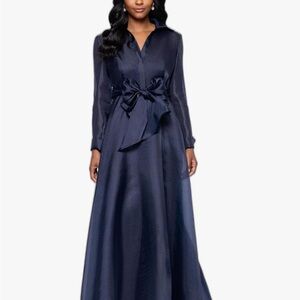 Betsy & Adam Organza Navy Blue Gown Sz 8